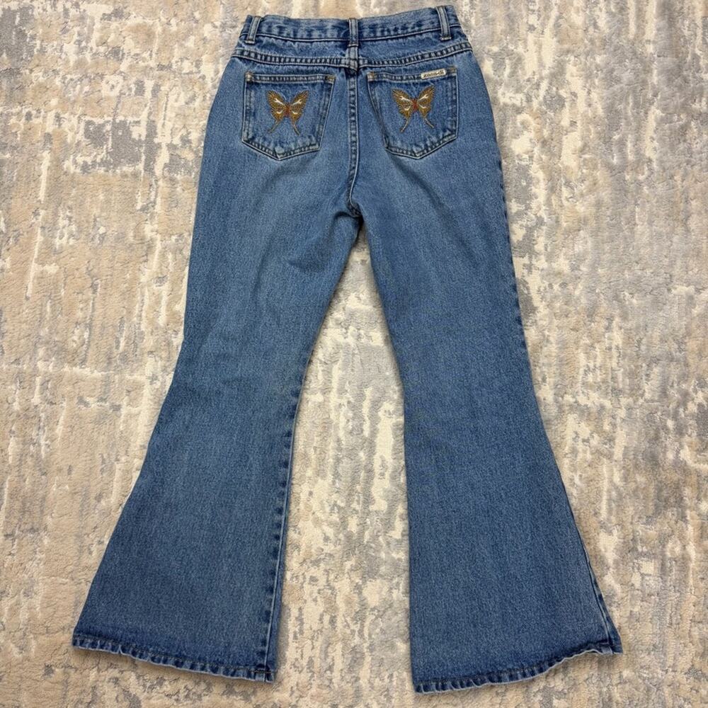Vintage Zana Di Bell Bottom Butterfly embroidered Pockets Jeans Girl Sz 12